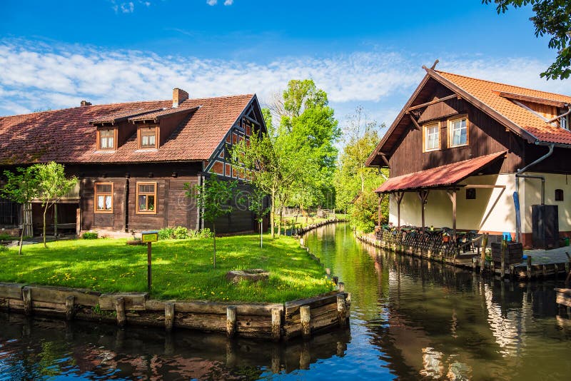 Landscape with cottages in the Spreewald area, Germany