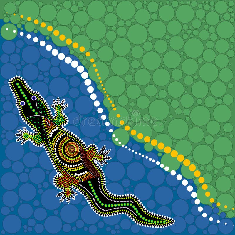 A majestic crocodile art piece blending realism and aboriginal dot