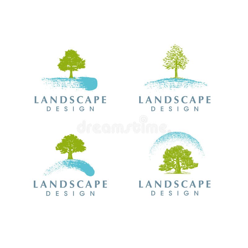 Landscape Design Eco Green Creative Vector Sign. Lawn Care and Land Clearing Company Banner Concept. Arborist Brush