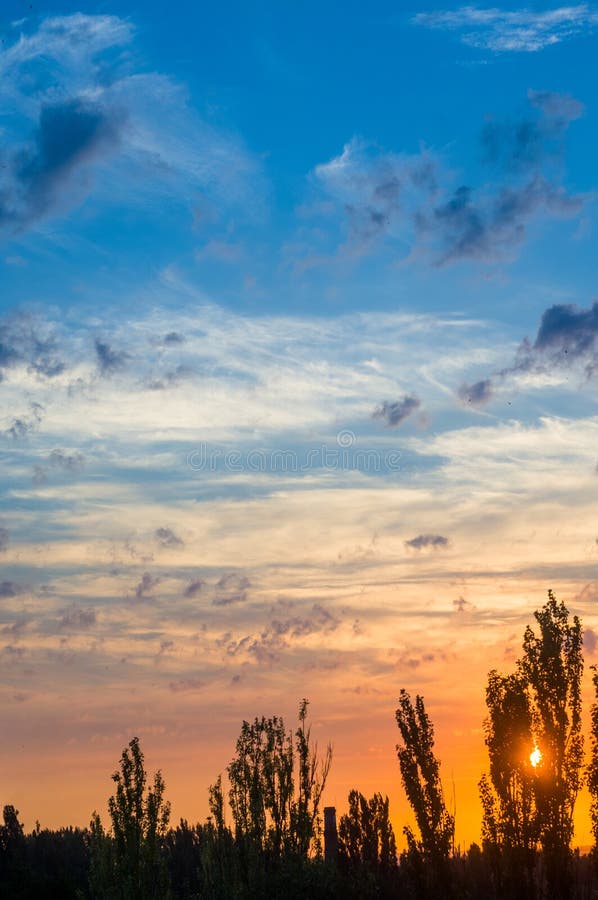 Landscape With Dramatic Light Beautiful Golden Sunset With Saturated