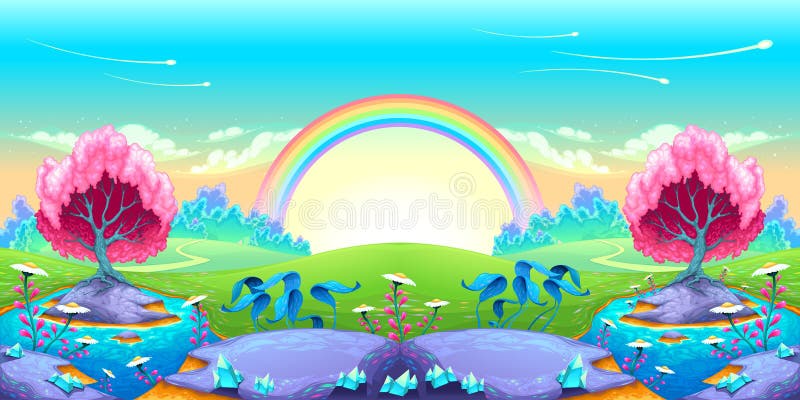Landscape of dreams with rainbow royalty free illustration