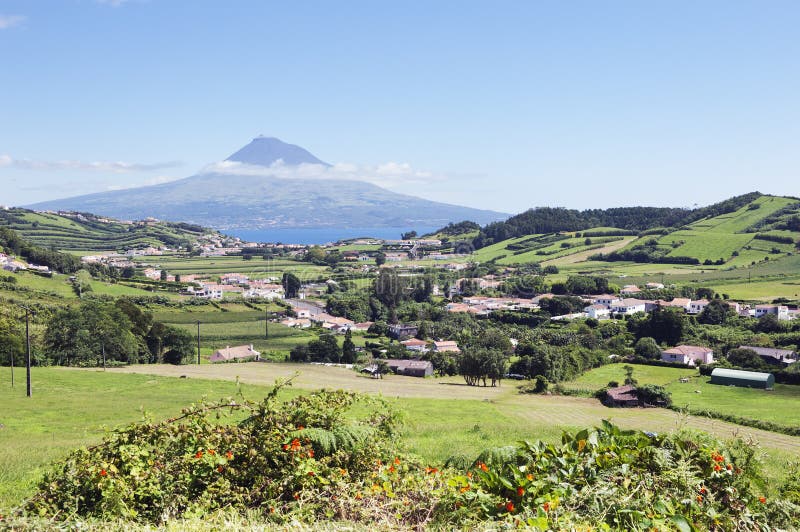 Landscape of Faial with Pico island in background, Azores, Portugal. Landscape of Faial with Pico island in background, Azores, Portugal