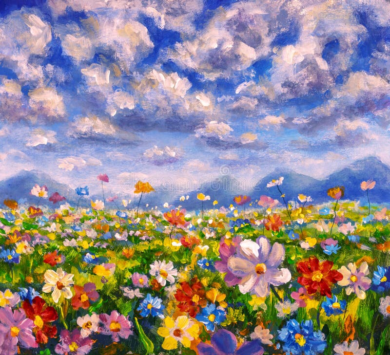 Flower Fields Oil Painting By Numbers Beautiful Scenery Portrait Design Displays