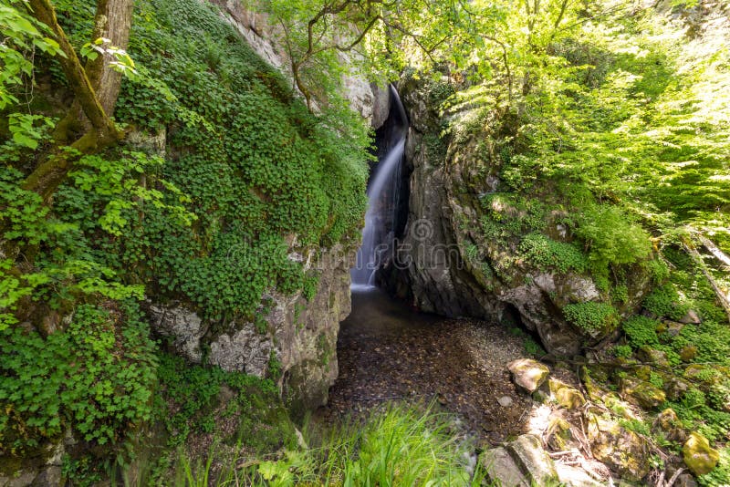 Landscape of Fotinovo waterfalls cascade Fotinski waterfall in Rhodopes Mountain, Bulgaria