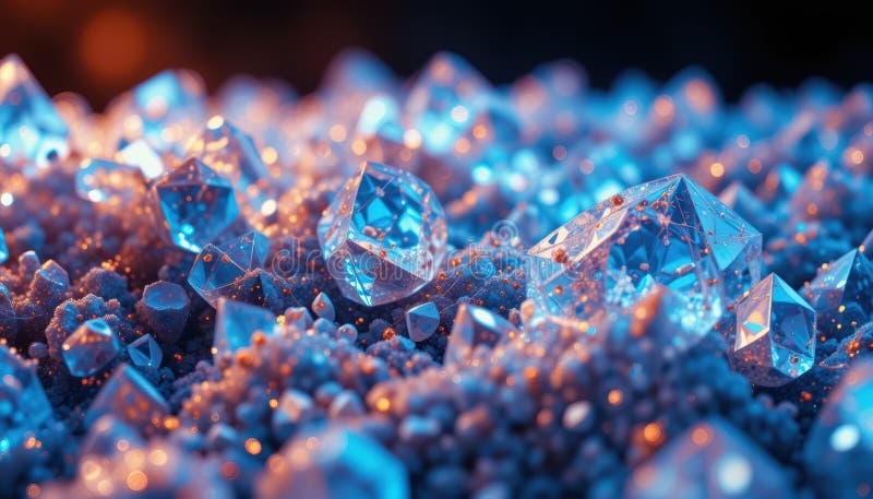 A landscape of glowing crystalline structures in macro view. royalty free stock image