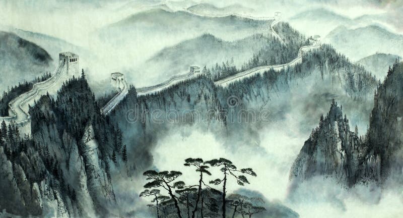 Chinese Landscape Of Mountains And Water Stock Illustration Illustration Of Fishing Fisherman 86242344