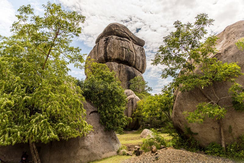 Landscape of Kit Mikayi, an impressive balancing rock formation or tor, around 40 m high, in Seme, Kisumu County, western Kenya, A royalty free stock photo Landscape of Kit Mikayi, an impressive balancing rock formation or tor, around 40 m high, in Seme, Kisumu County, western Kenya, A royalty free stock photo