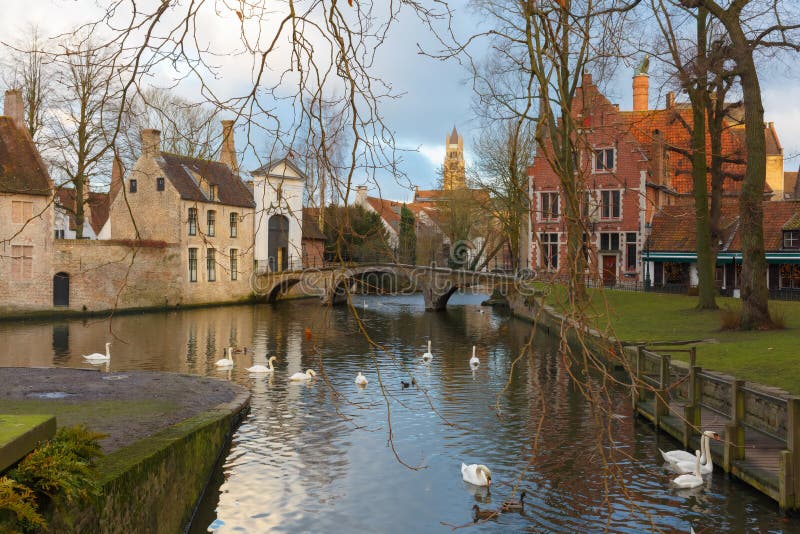 Landscape at Lake Minnewater in Bruges, Belgium