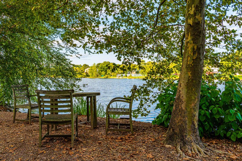 Landscape With Lake Table And Chairs In Sculpture Garden Nj Us