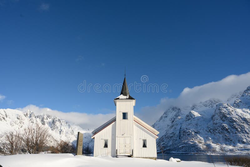 Landscape of Lofoten archipelago in Norway in winter time .