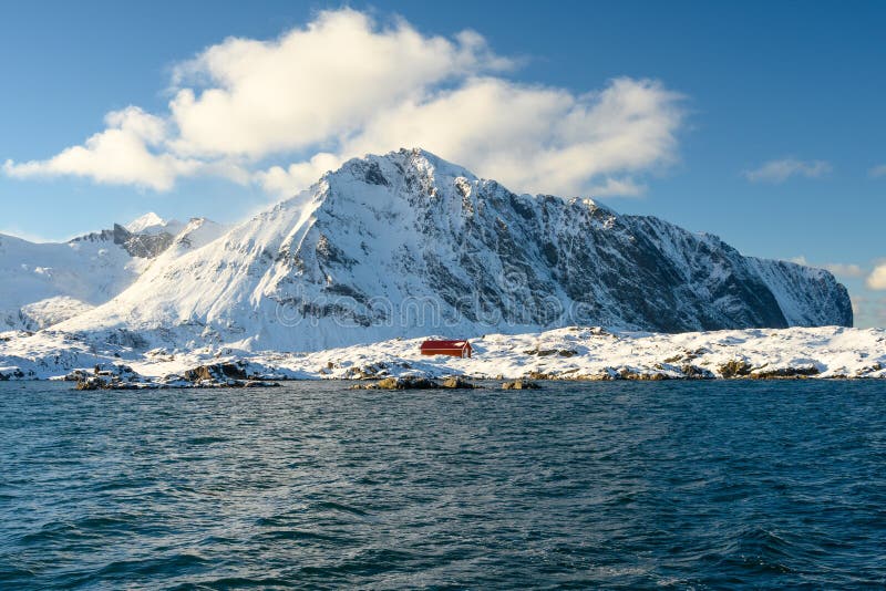 Landscape of Lofoten archipelago in Norway in winter time .