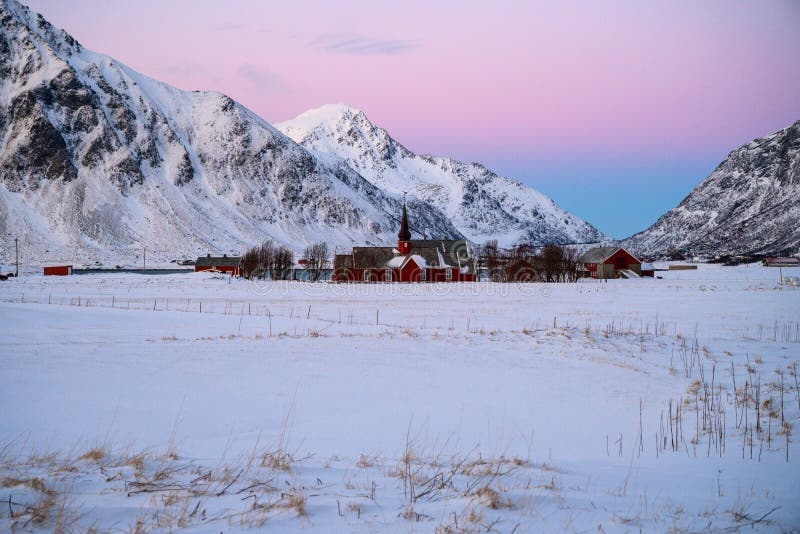 Landscape of Lofoten archipelago in Norway in winter time .