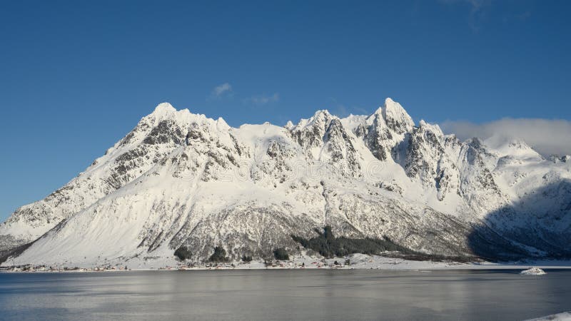 Landscape of Lofoten archipelago in Norway in winter time .