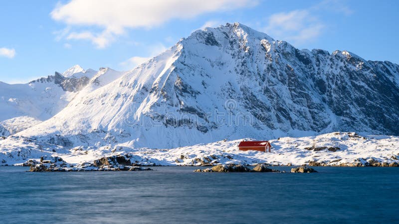 Landscape of Lofoten archipelago in Norway in winter time .