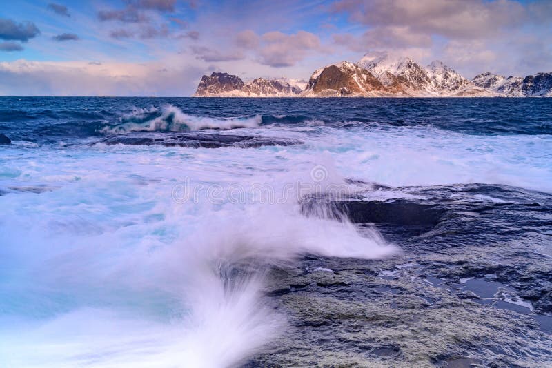 Landscape of Lofoten archipelago in Norway in winter time . Landscape of Lofoten archipelago in Norway in winter time .