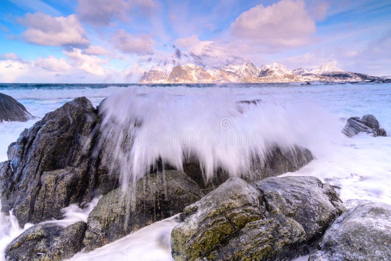 Landscape of Lofoten archipelago in Norway in winter time . Landscape of Lofoten archipelago in Norway in winter time .