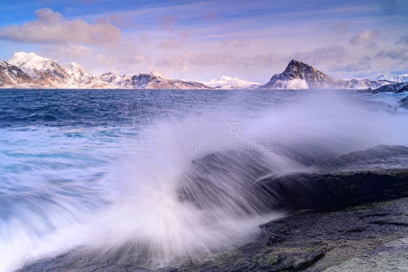 Landscape of Lofoten archipelago in Norway in winter time . Landscape of Lofoten archipelago in Norway in winter time .