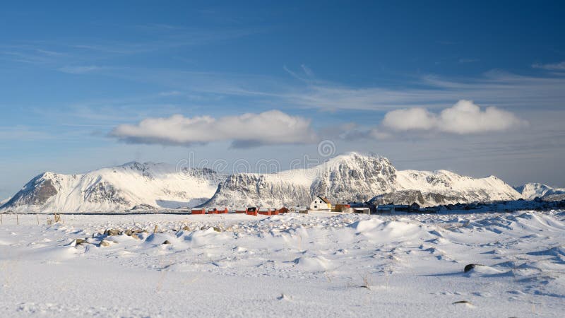 Landscape of Lofoten archipelago in Norway in winter time, Ramberg