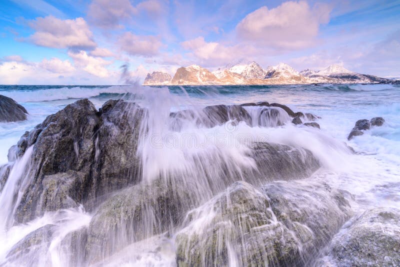 Landscape of Lofoten archipelago in Norway in winter time . Landscape of Lofoten archipelago in Norway in winter time .