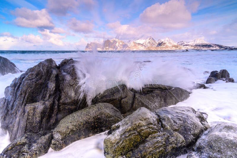 Landscape of Lofoten archipelago in Norway in winter time . Landscape of Lofoten archipelago in Norway in winter time .