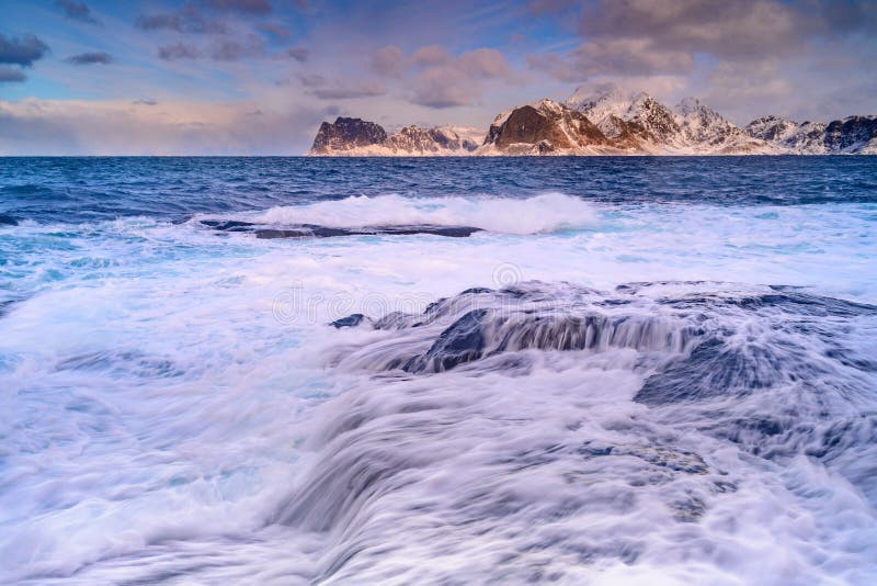 Landscape of Lofoten archipelago in Norway in winter time . Landscape of Lofoten archipelago in Norway in winter time .