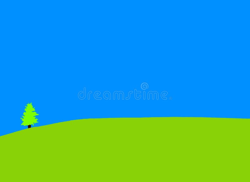 Vedere lone copac albastru cer iarbă verde vector illustration