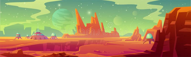 Landscape of Mars surface with colony base stock illustration