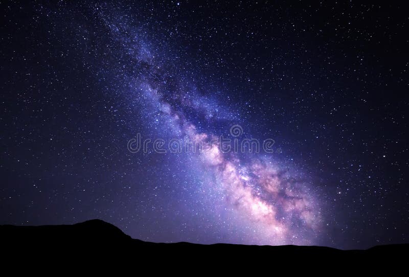 Landscape with Milky Way. Night sky with stars at mountains stock photos Landscape with Milky Way. Night sky with stars at mountains stock photos
