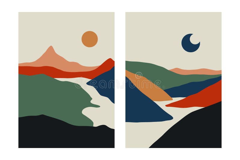 Landscape Minimalist Posters. Abstract Nature Contemporary Mountain ...