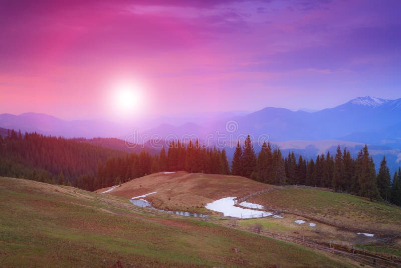 Landscape of morning twilight in the spring mountains.