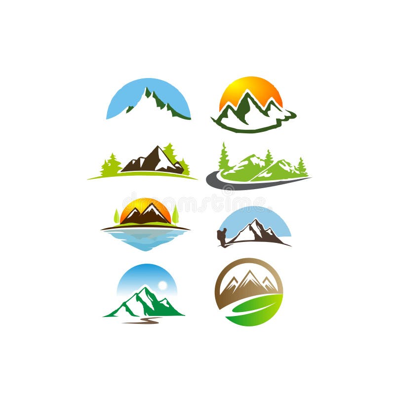 Landscape, Mountain, isolated, nature, Sunset, sunrise, Camp, view in illustration vector icon logo set vector illustration Landscape, Mountain, isolated, nature, Sunset, sunrise, Camp, view in illustration vector icon logo set vector illustration