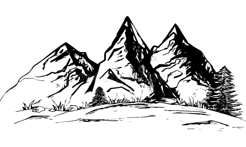 Sketch of Mountains Silhouette - Matterhorn Stock Illustration -  Illustration of landscape, logo: 153622148