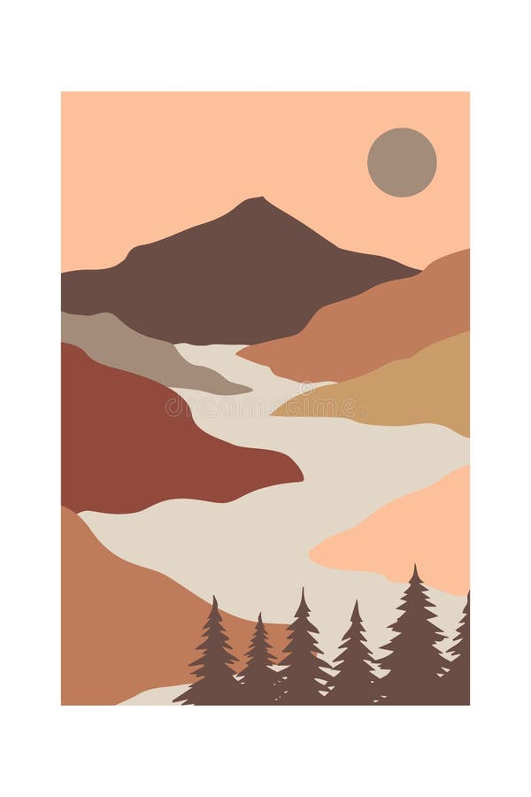 Landscape Mountain Wall Art Decoration Stock Illustration
