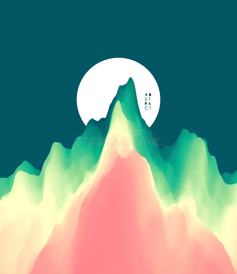 Landscape with Mountains and Moon. Mountainous Terrain. Abstract