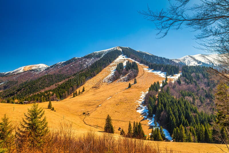 Landscape with mountains with snow at springtime