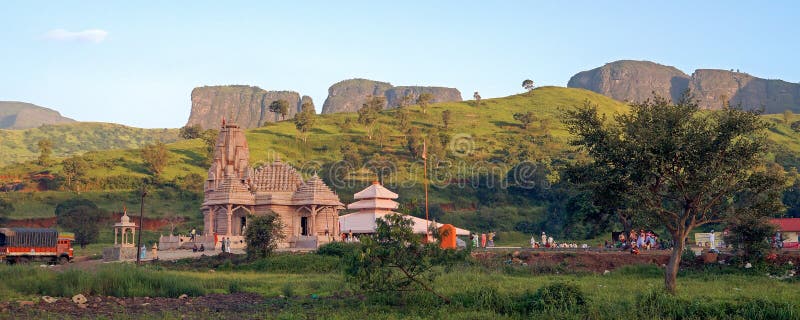 Landscape on the Navnath Math temple in Trimbakeshwar in the shadow of the Brahmagiri Nashik mountains, Trimbakeshwar, India