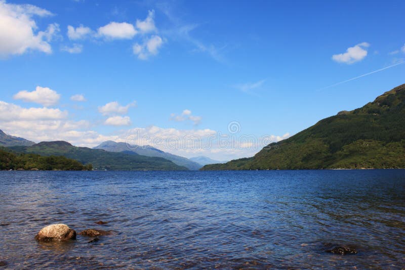 Landscape Od Blue Lake and Blue Sky with Clouds in Scottish Highlands ...