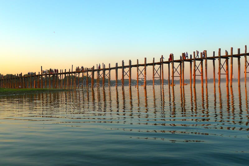 Landscape of an old wooden bridge in Myanmar