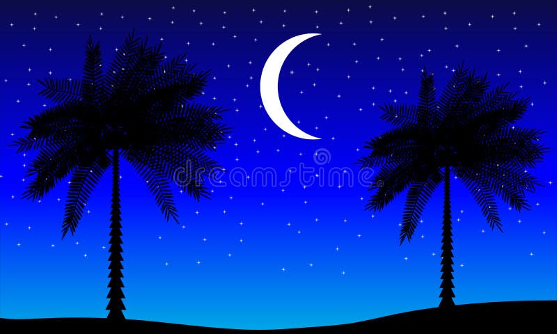 Landscape with palm trees vector illustration