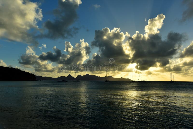 Landscape Of Paradise Tropical Island Beach Sunrise Shot Stock Image