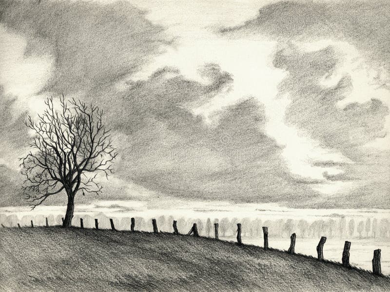 Landscape pencil drawing