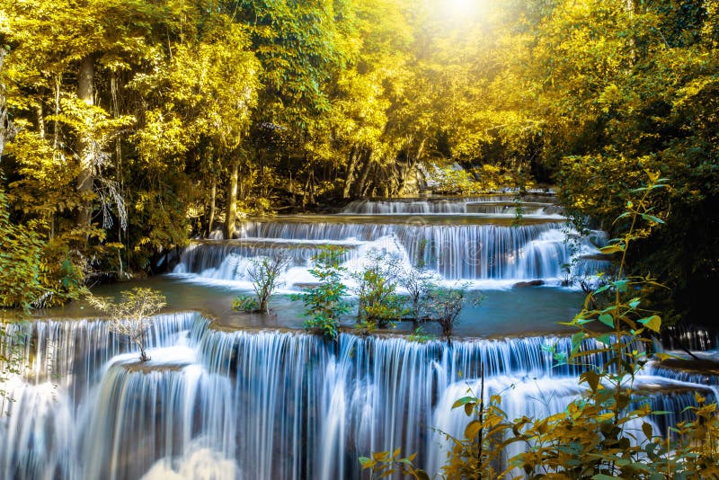 Landscape photo, Huay Mae Kamin Waterfall,Amazing waterfall in wonderful autumn forest, beautiful waterfall in rainforest at Kanch