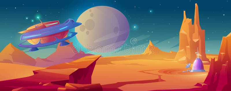 Landscape of planet Mars with colony base royalty free illustration