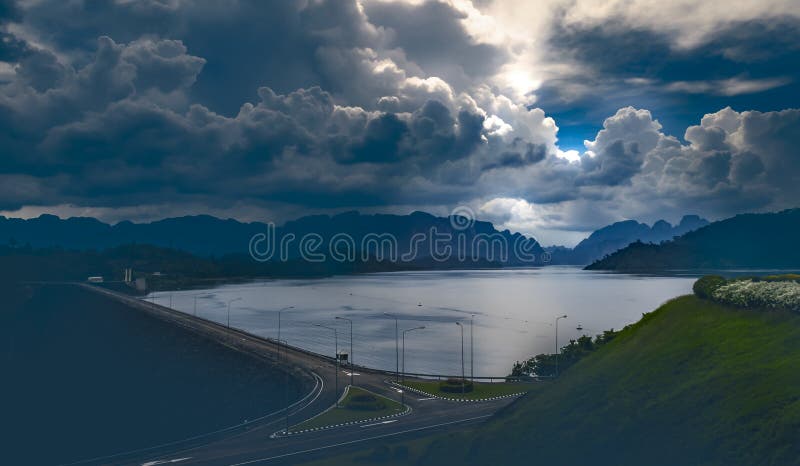 Landscape at Rajjaprabha Dam of Surat Thani, Thailand Stock Photo