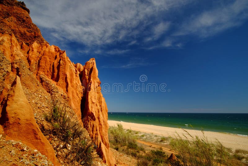 Red rocks on the Praia da Falesia - Falesia beach in Algarve, Portugal