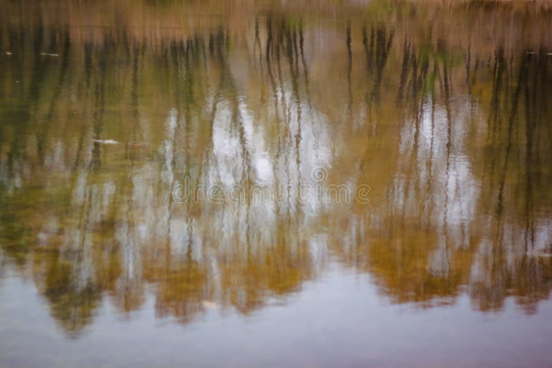 Landscape reflected in a forest autumn lake in retro style, under film