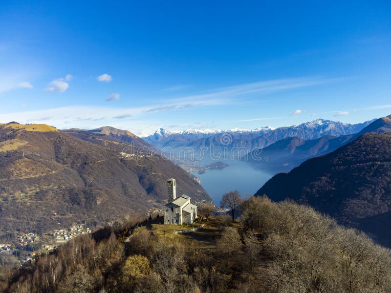 Landscape of the San Zeno Hermitage from Valle Intelvi Stock Photo