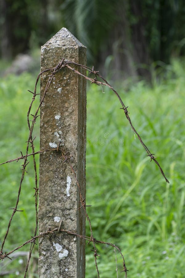Weathered concrete square pole at the field stock image