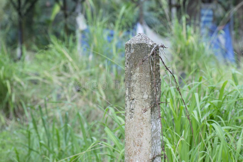 Weathered concrete square pole at the field stock image