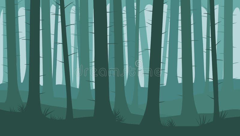 Landscape with silhouettes of trees in the forest - cartoon vector illustration